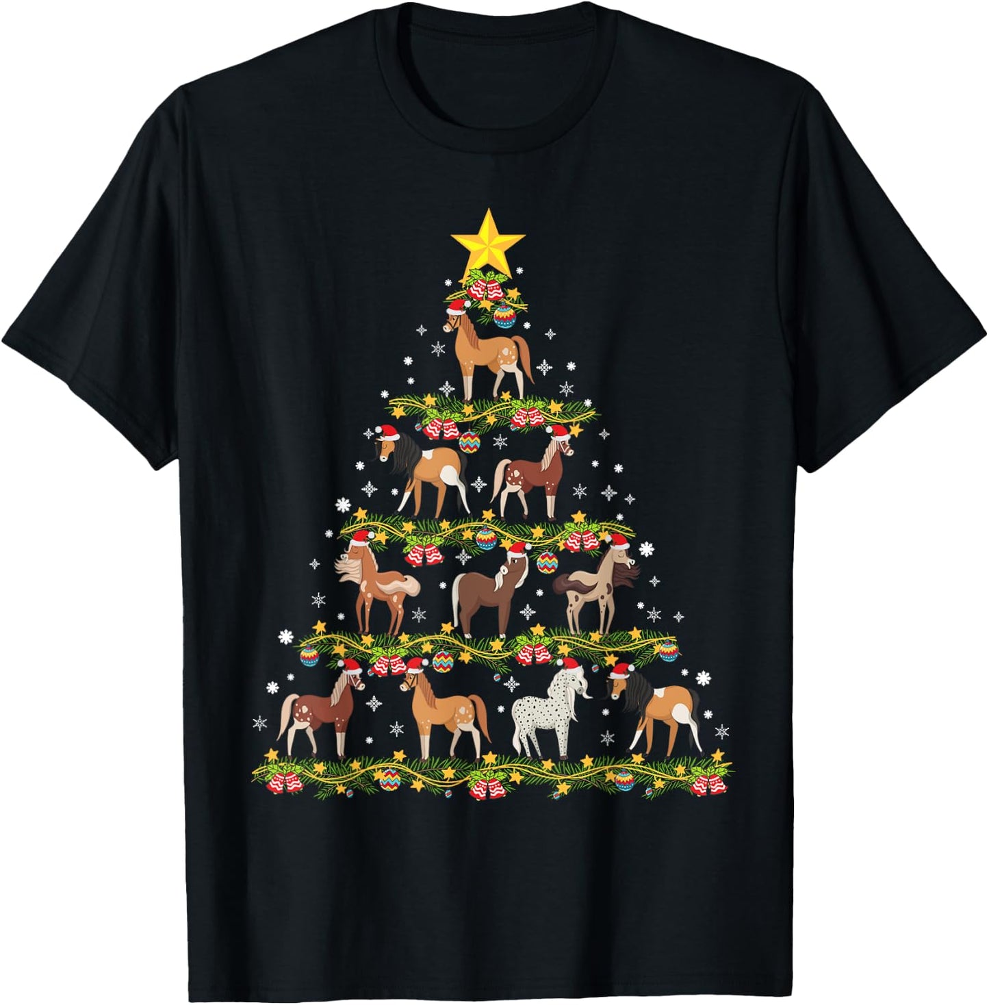 Horses Christmas Tree Horse Xmas Ornaments T-Shirt - T-Shirt | Black