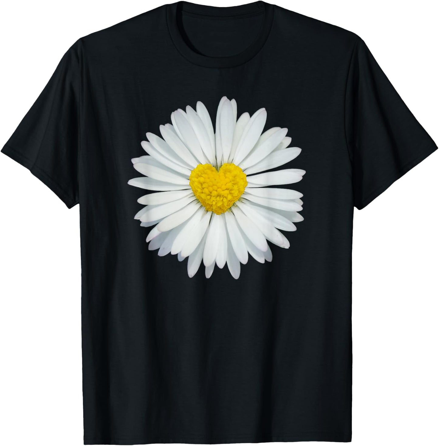 White and Yellow Heart Daisy Flower Rave T-Shirt - T-Shirt | Black