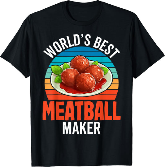 World's Best Meatball Maker Retro Style Meatball Chef Gifts T-Shirt - T-Shirt | Black