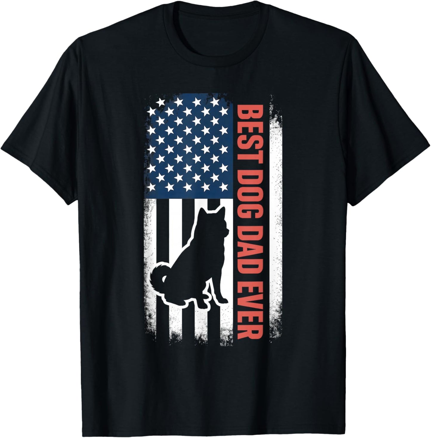 Funny Best Dog Dad Ever Shiba Inu Lover USA Flag Fathers Day T-Shirt - T-Shirt | Black