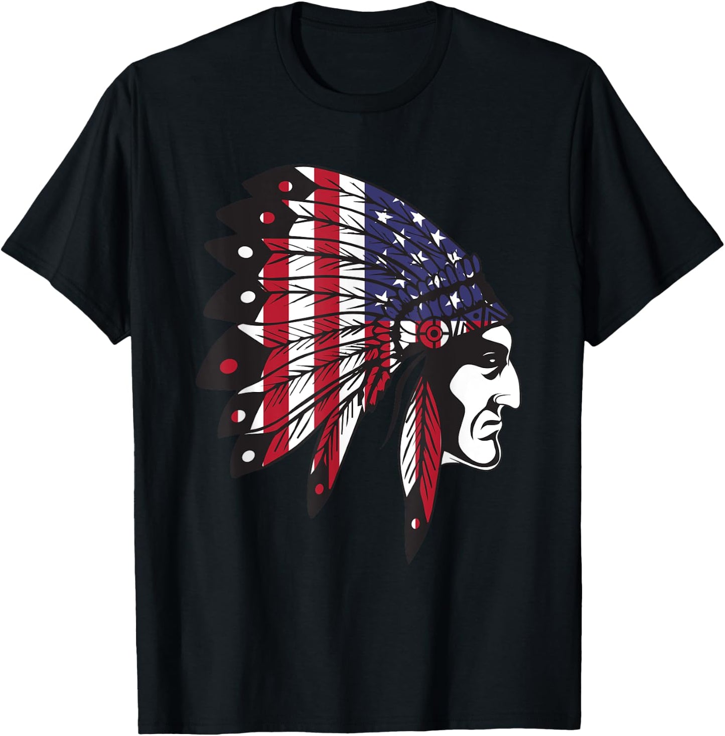 Native American Indian Chief American USA Flag 4th of July Small T-Shirt - T-Shirt | Black