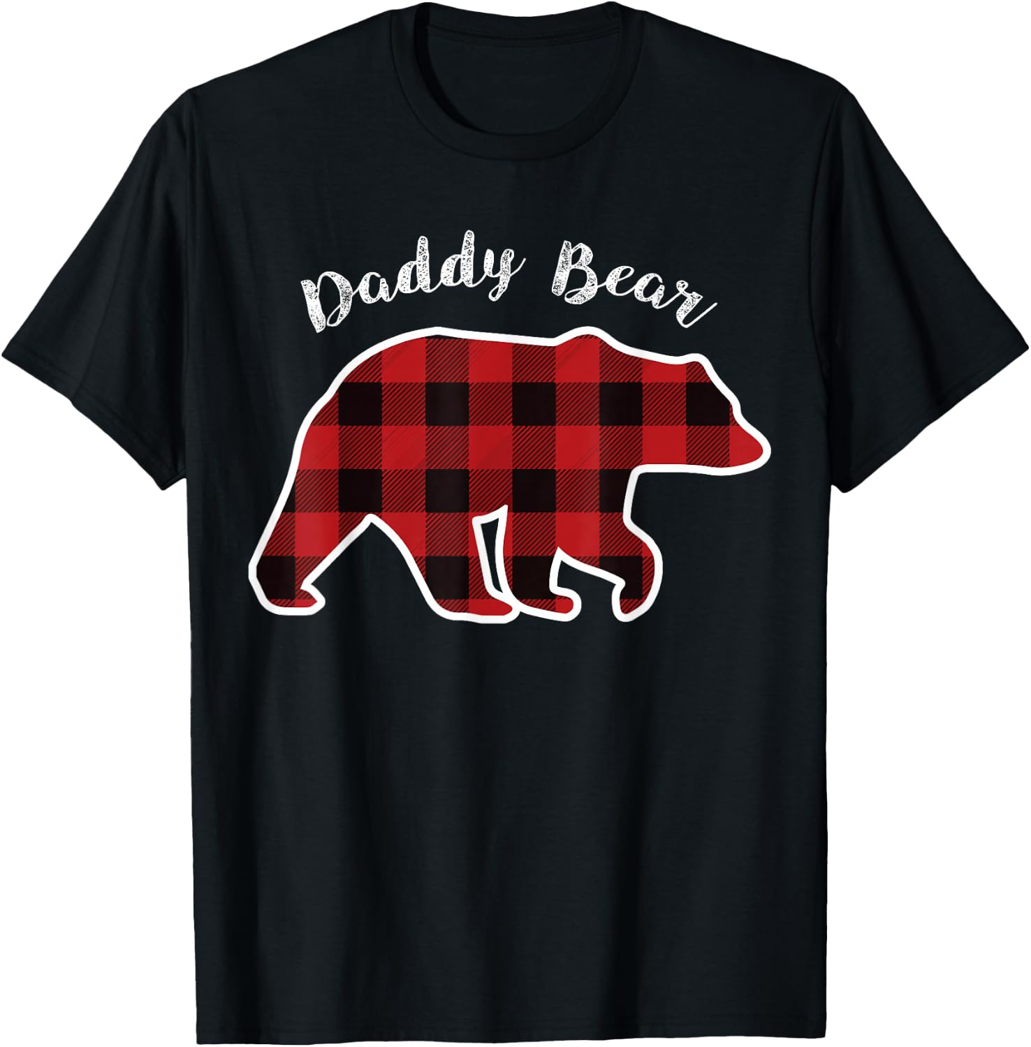 Daddy BEAR | Men Red Plaid Christmas Pajama Family Dad Gift T-Shirt - T-Shirt | Black
