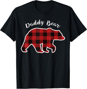 Daddy BEAR | Men Red Plaid Christmas Pajama Family Dad Gift T-Shirt - T-Shirt | Black