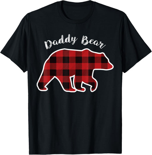 Daddy BEAR | Men Red Plaid Christmas Pajama Family Dad Gift T-Shirt - T-Shirt | Black