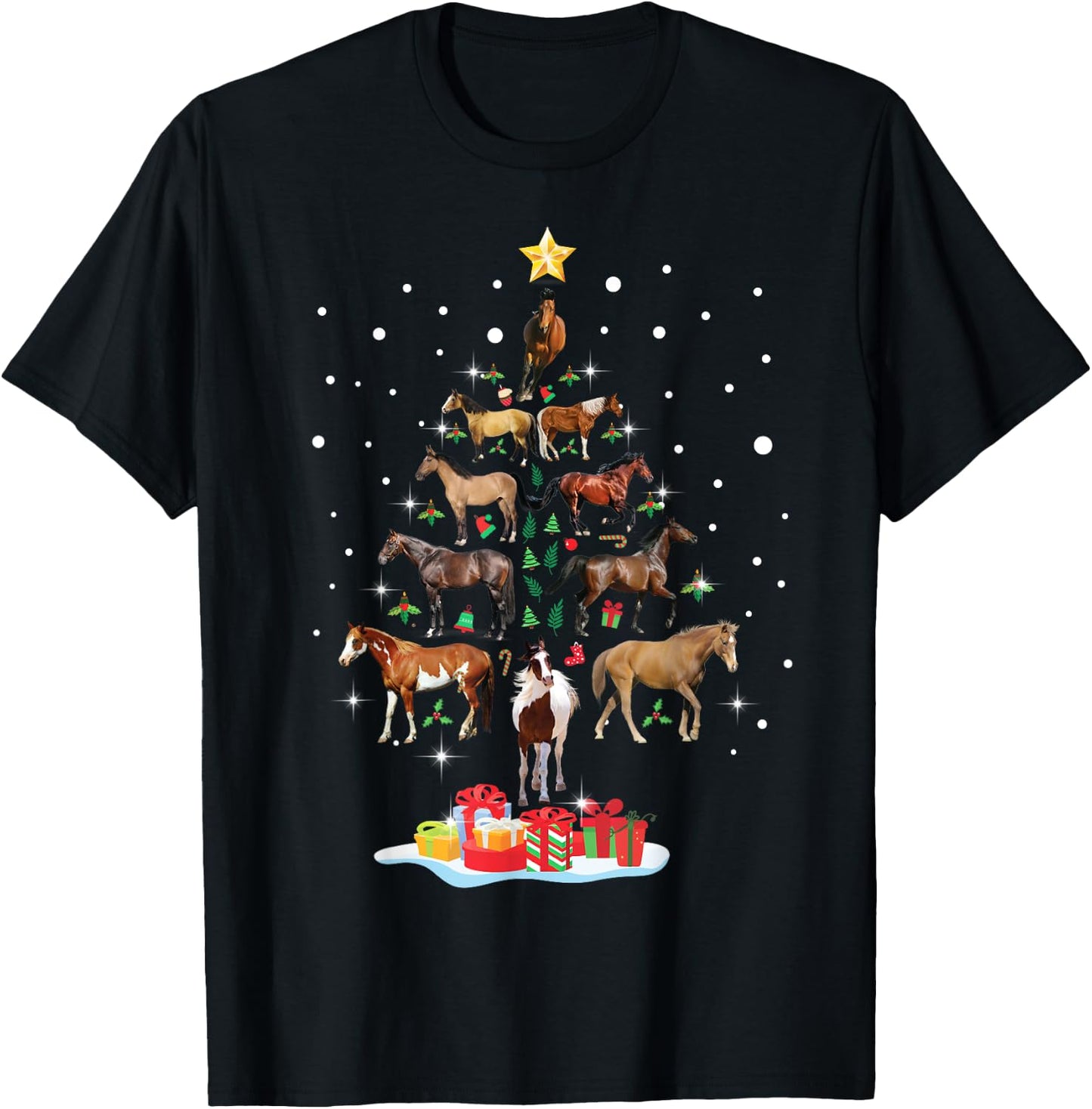 Horse Tree Christmas Horses Xmas Gifts Girls T-Shirt - T-Shirt | Black