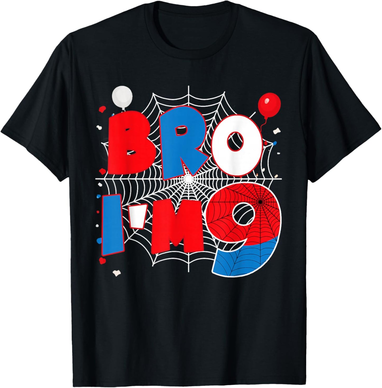 Bro I’m 9 Spider 9th Spider Theme Party Boy Birthday T-Shirt - T-Shirt | Black