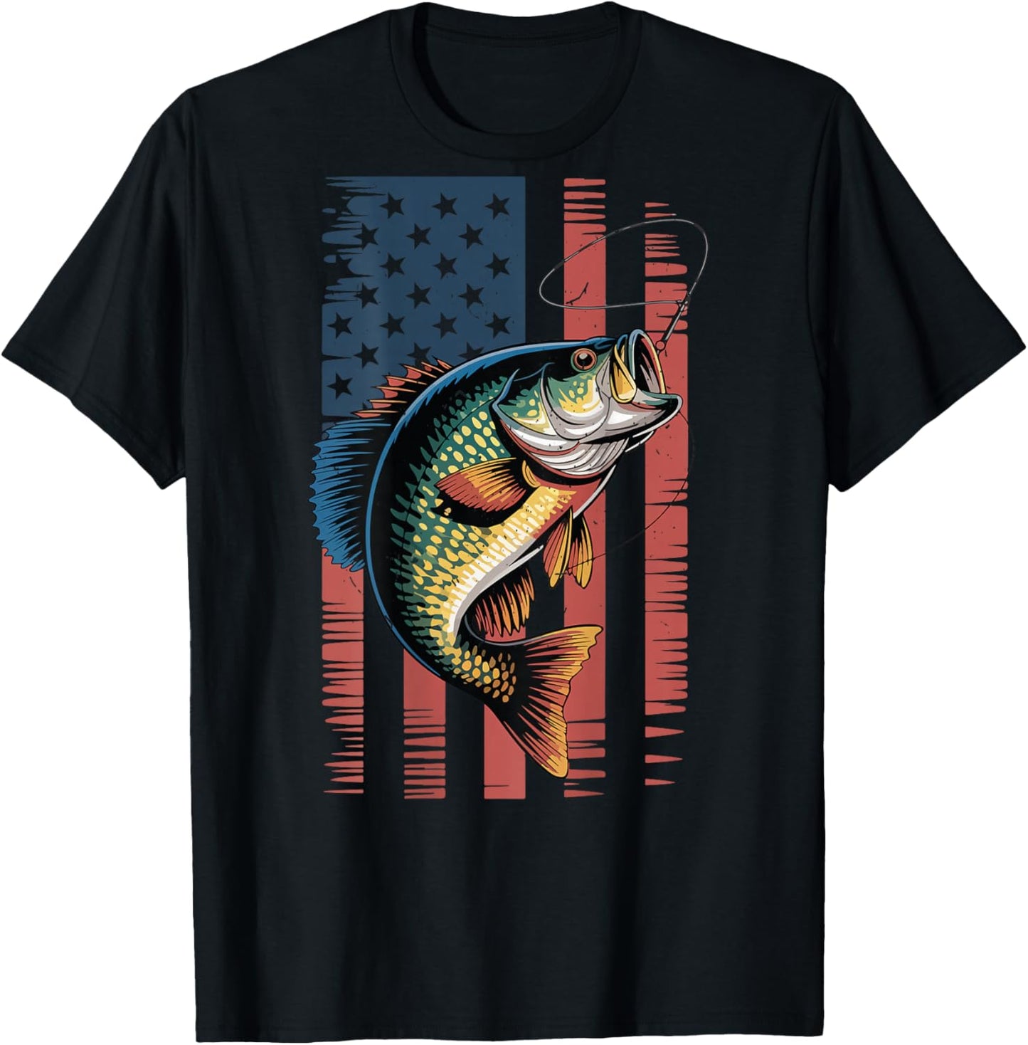 Youth Crappie Fishing American Flag Patriotic Fishing Boys T-Shirt - T-Shirt | Black