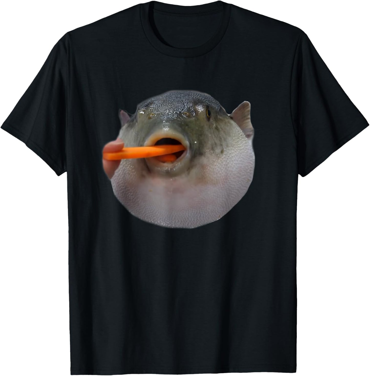 Pufferfish Eating a Carrot Meme Funny Blowfish Dank Memes T-Shirt - T-Shirt | Black