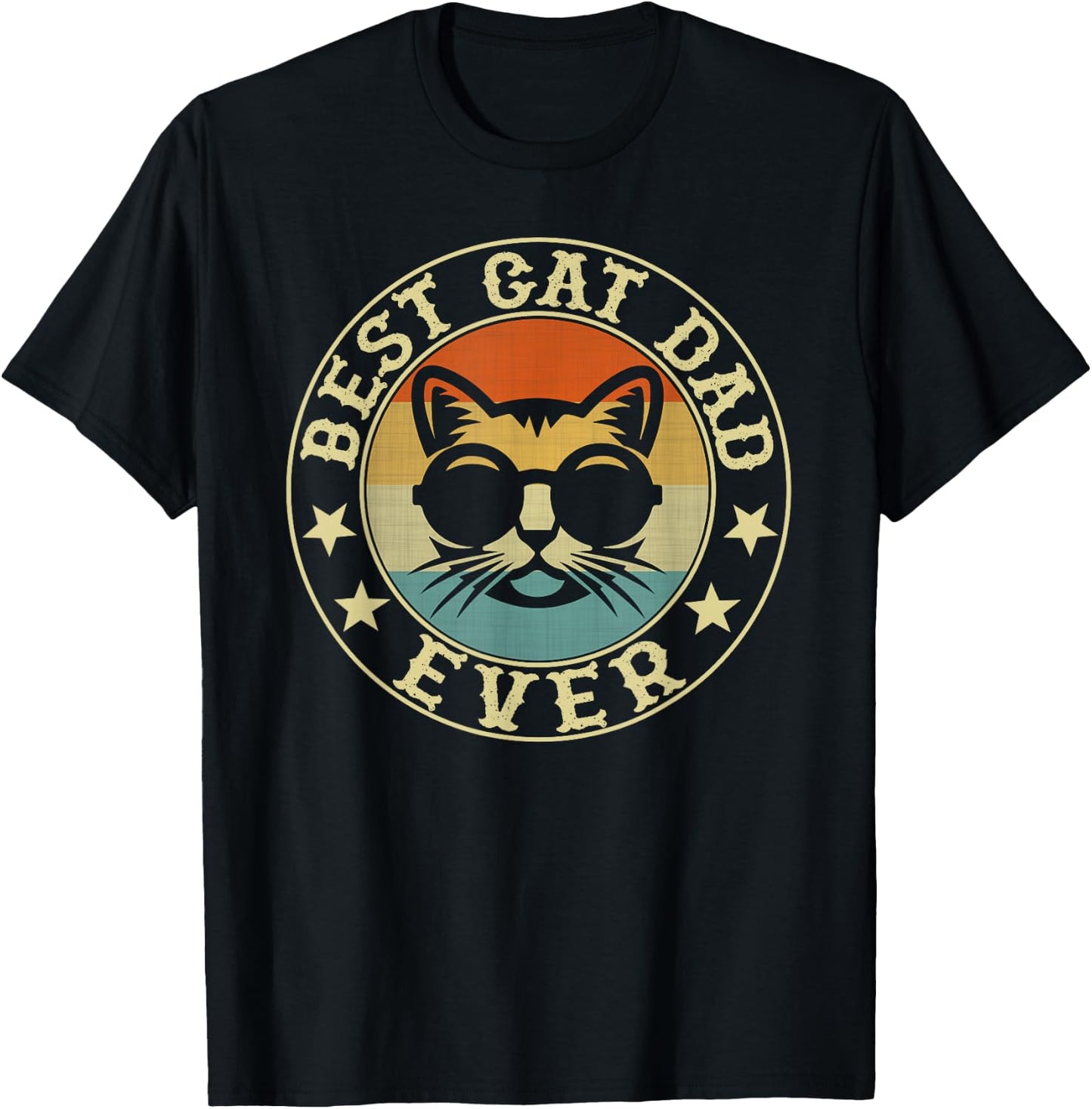 Vintage Best Cat Dad Ever Men Girls Kids T-Shirt - T-Shirt | Black