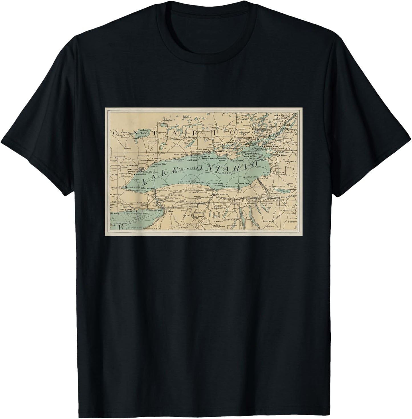 Lake Ontario Lighthouse Map T-Shirt - T-Shirt | Black