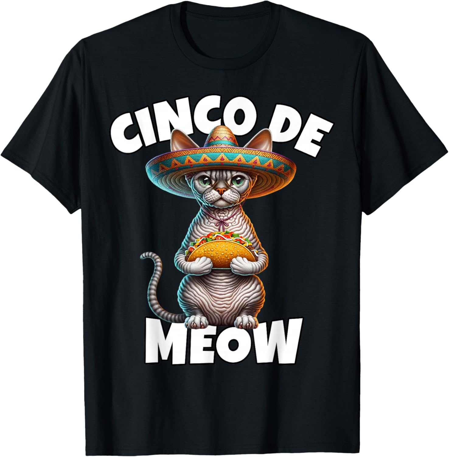 Devon Rex Cinco De Meow Devon Rex Cat T-Shirt - T-Shirt | Black