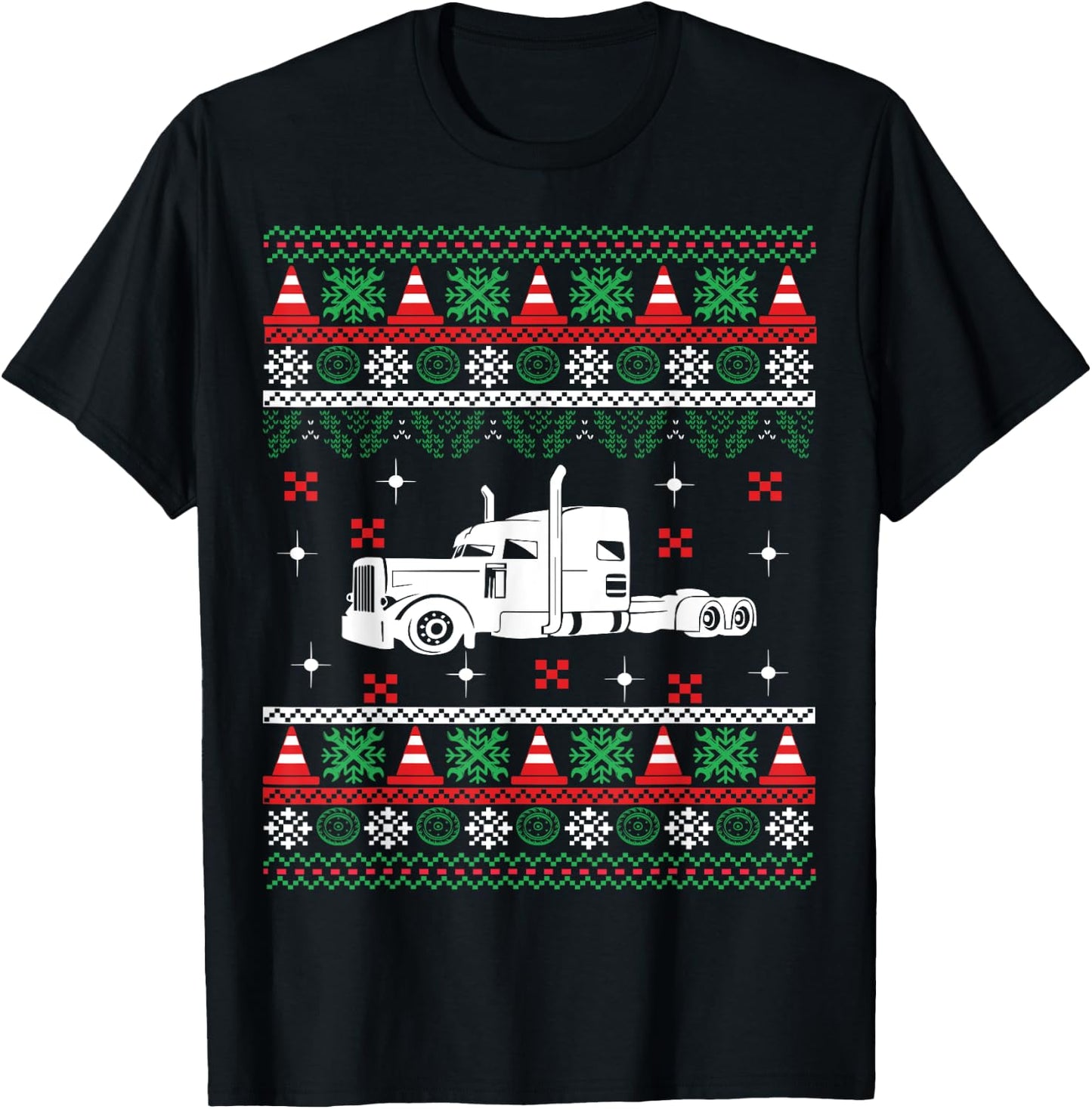 Truck Driver Christmas Ugly Sweater Trucker T-Shirt - T-Shirt | Black