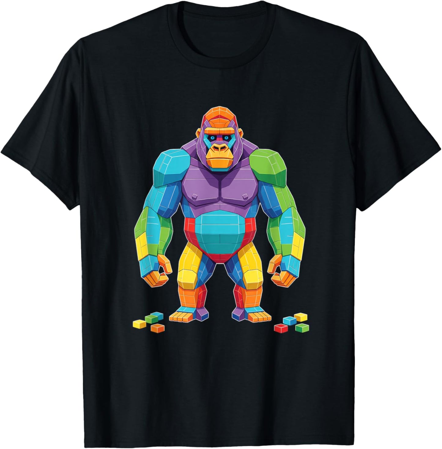 Colorful Block Gorilla Kids Birthday Mythical Creatures Toy T-Shirt - T-Shirt | Black