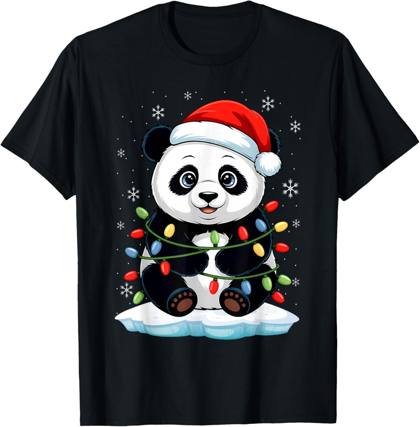 Christmas Lights Funny Panda T-Shirt - T-Shirt | Black