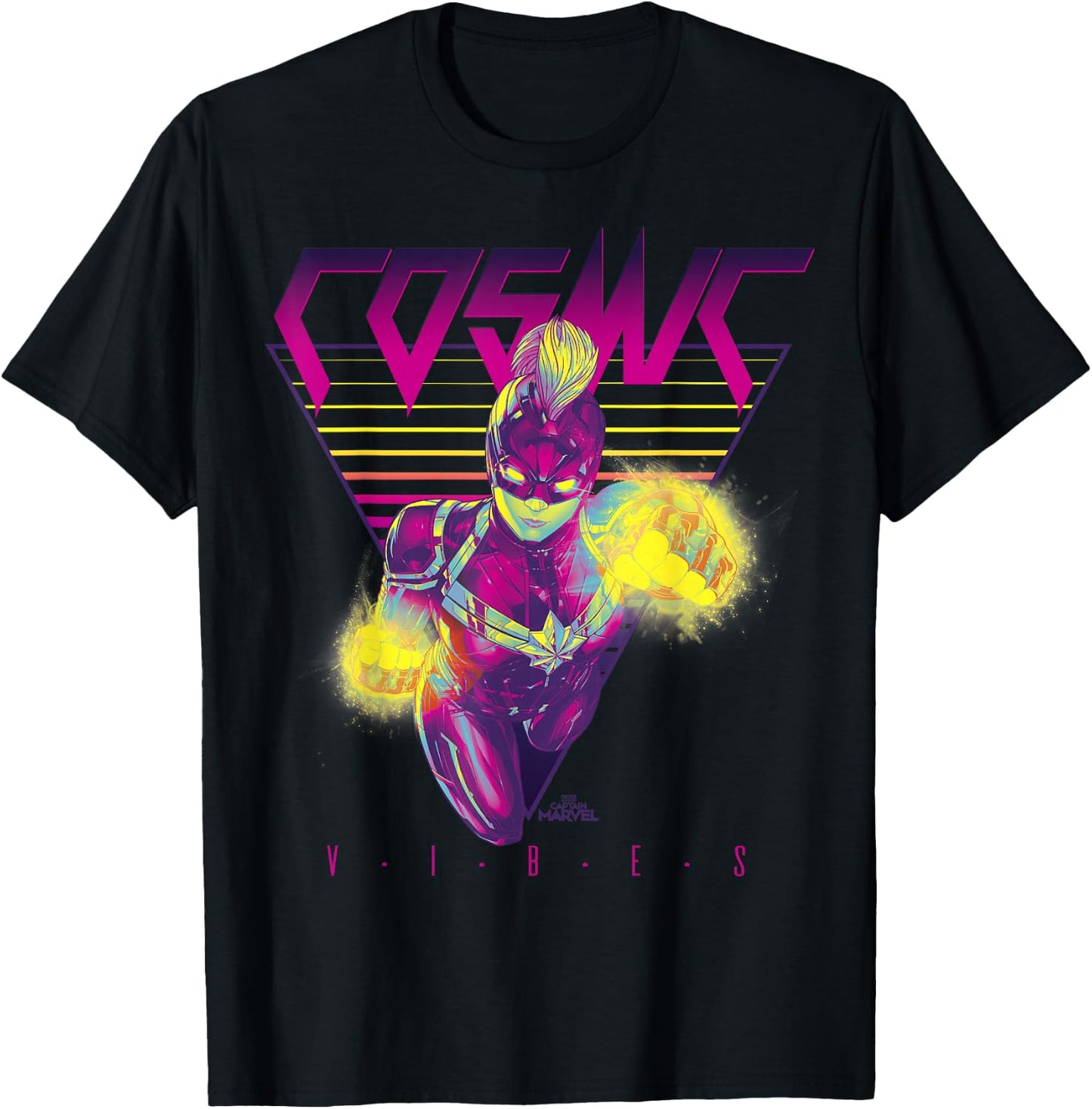 Captain Marvel Cosmic Vibes Retro Triangle Graphic T-Shirt - T-Shirt | Black