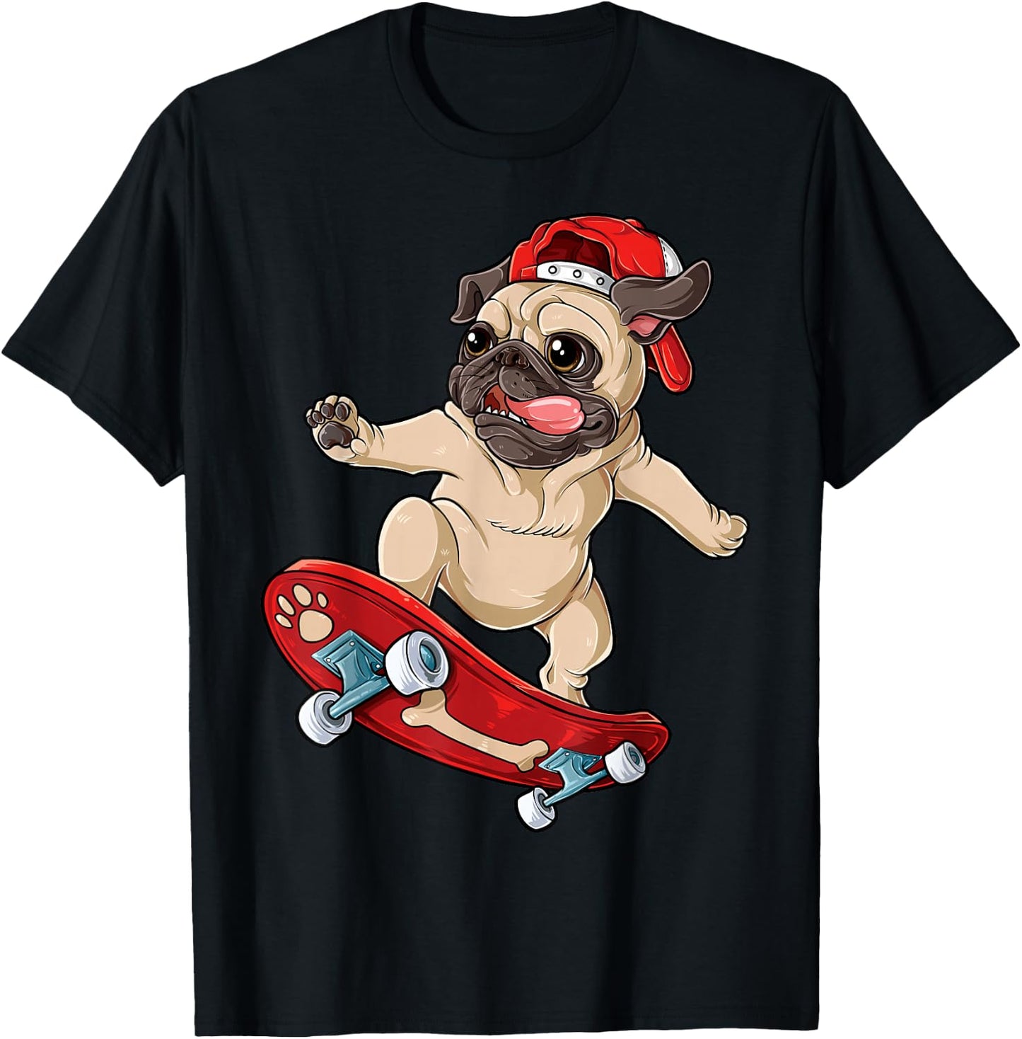 Pug Skateboard T shirt Dog Puppy Funny Skater Skateboarding Women Girls Kids T-Shirt - T-Shirt | Black