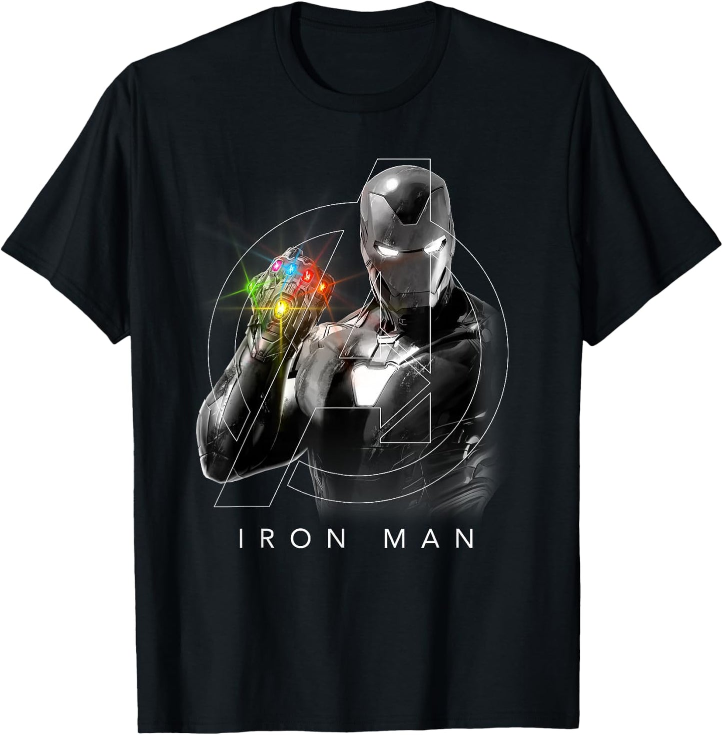Marvel Avengers Endgame Glowing Stones Logo Overlay Portrait T-Shirt - T-Shirt | Black