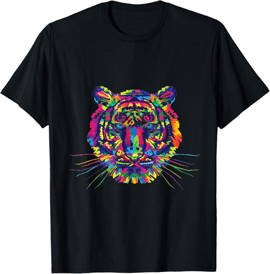 Tie Dye Tiger Tie Dyed Animal Whiskers T Shirt T-Shirt - T-Shirt | Black
