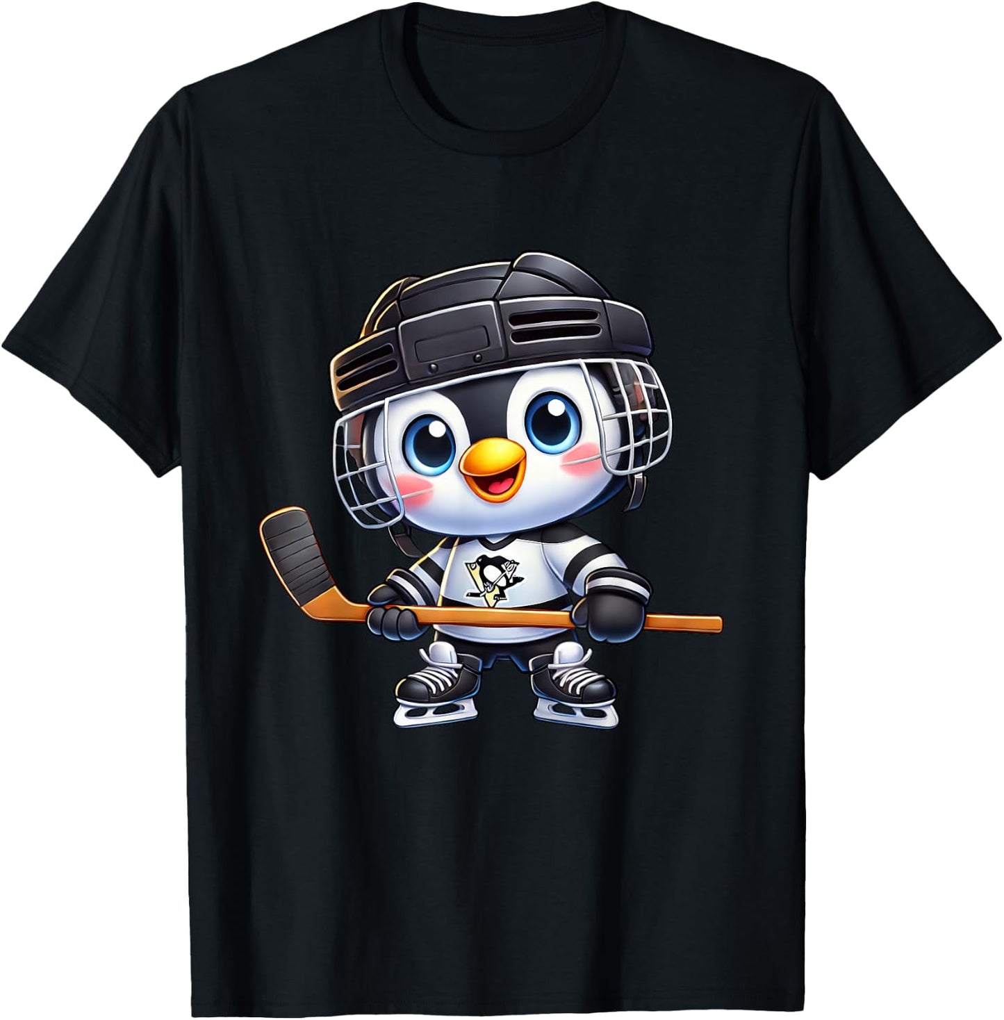 Cartoon Penguin Hockey Player Ice Hockey T-Shirt - T-Shirt | Black