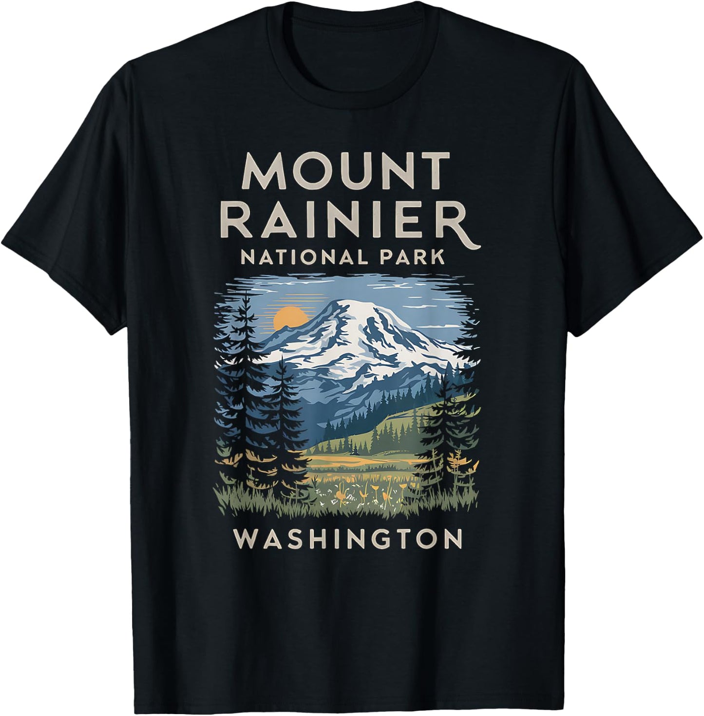 Stunning Mount Rainier National Park Scenic T-Shirt - T-Shirt | Black