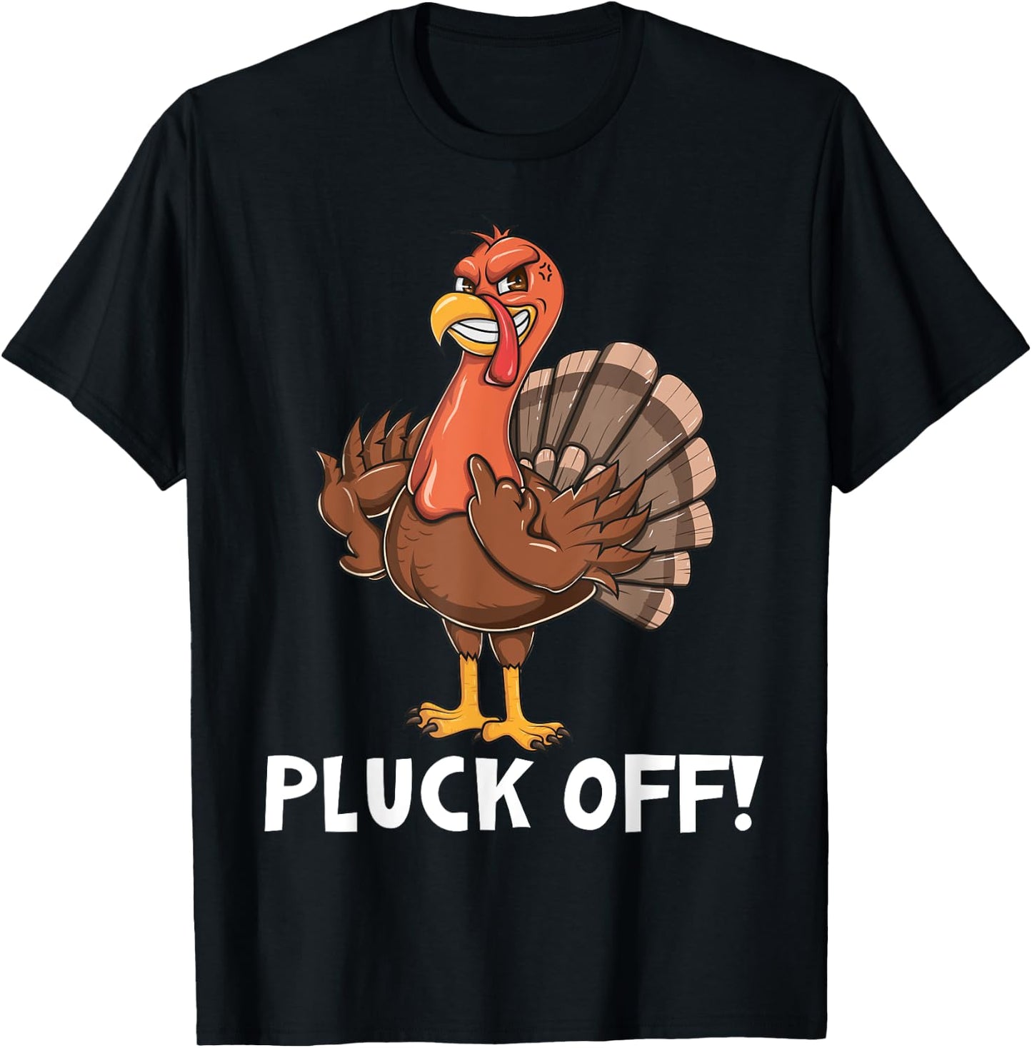 Thanksgiving Turkey - Pluck Off Turkey Flipping the Bird Pun T-Shirt - T-Shirt | Black