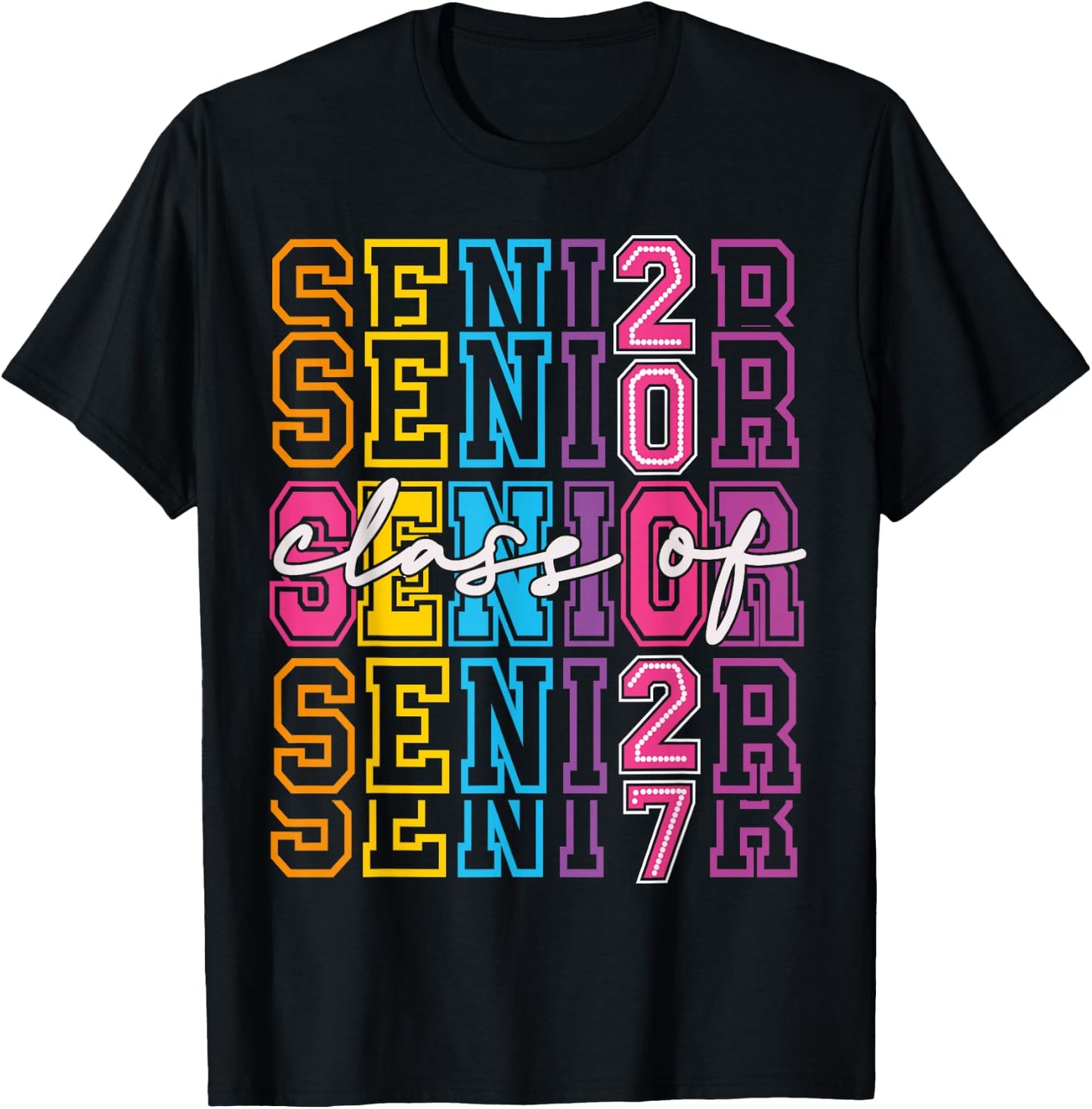 Senior 2027 Women Coquette Class of 2027 Pink Bow Girl T-Shirt - T-Shirt | Black