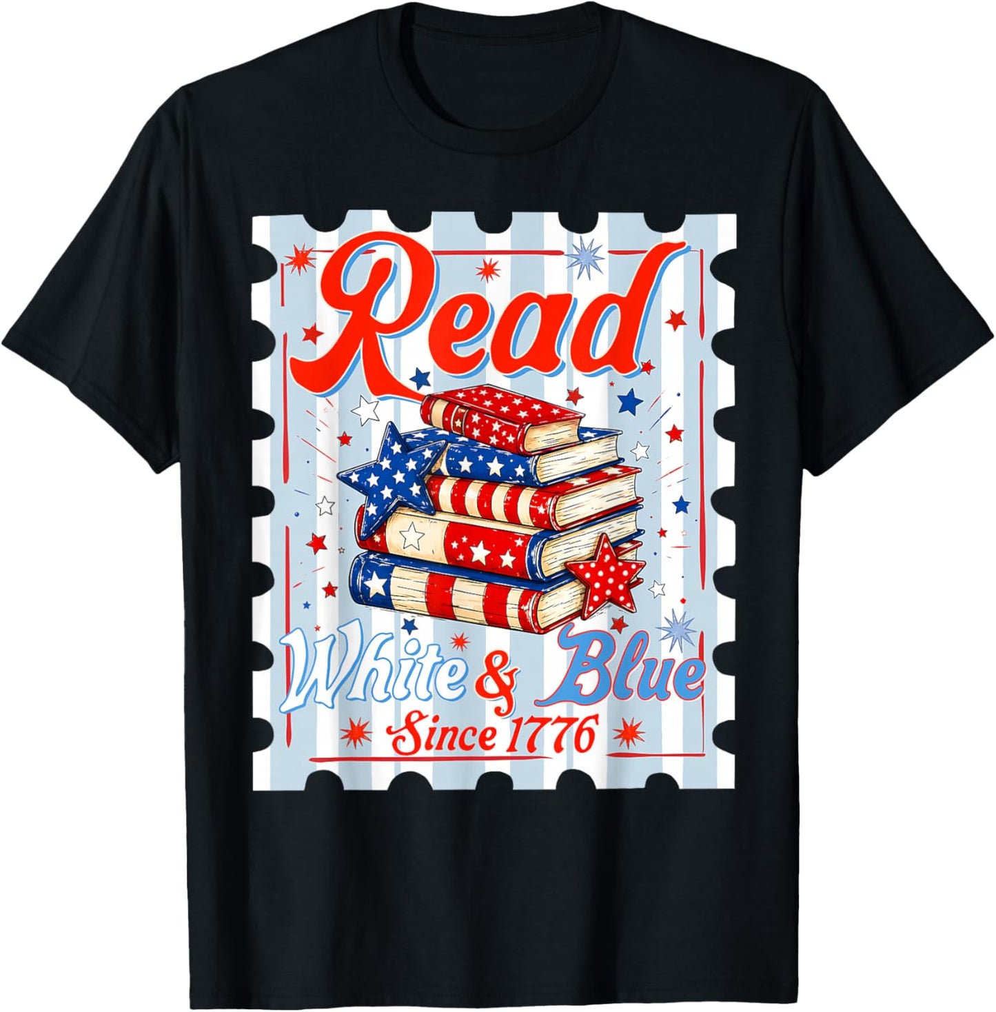4th of July Patriotic Read White Blue Books Men Women Kid T-Shirt - T-Shirt | Black