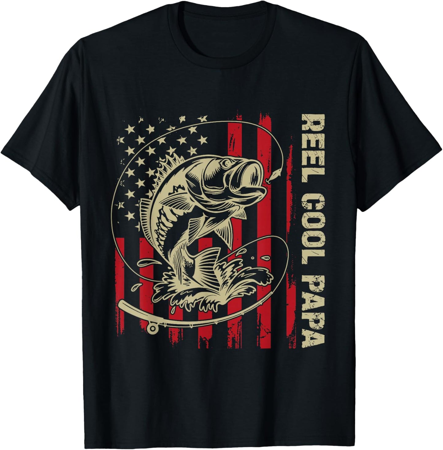 Reel Cool Papa Fishing Vintage American Flag Men's T-Shirt - T-Shirt | Black