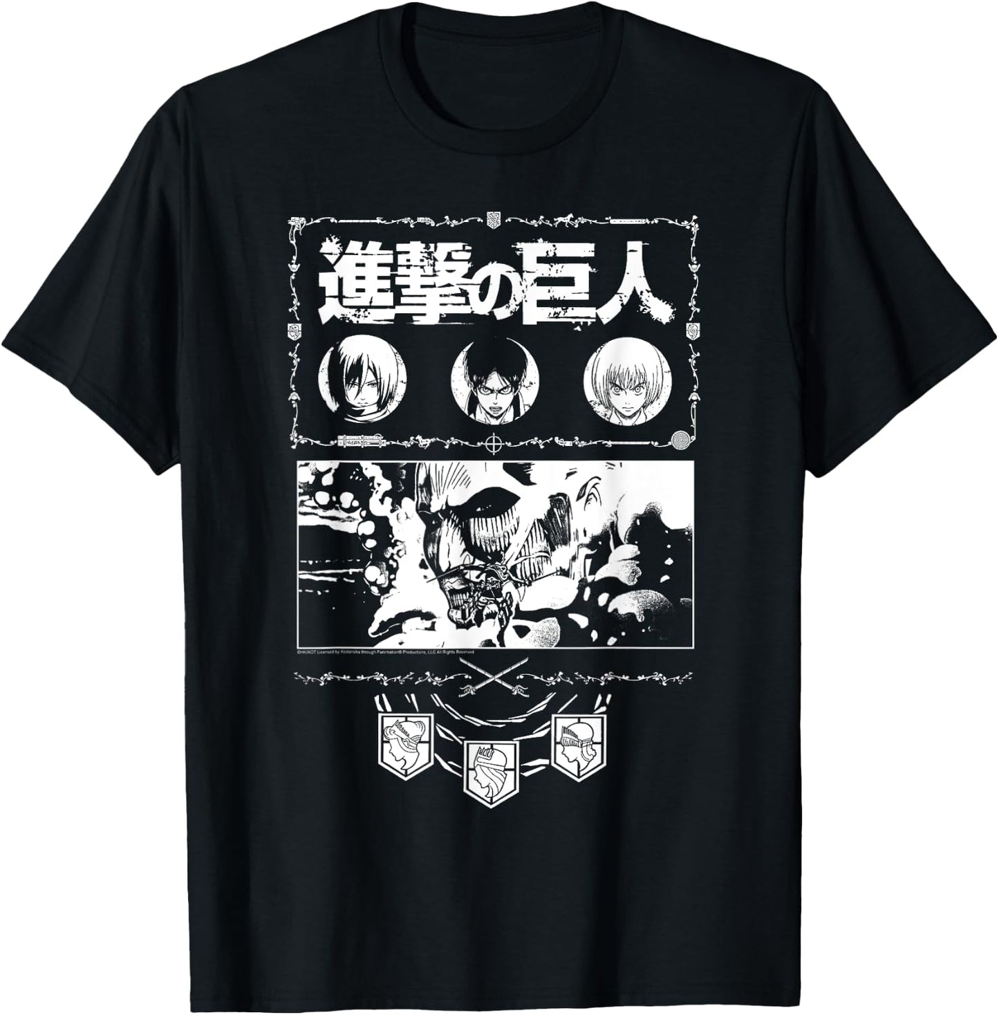 Attack on Titan Ornate Collage White Print AOT Anime T-Shirt - T-Shirt | Black