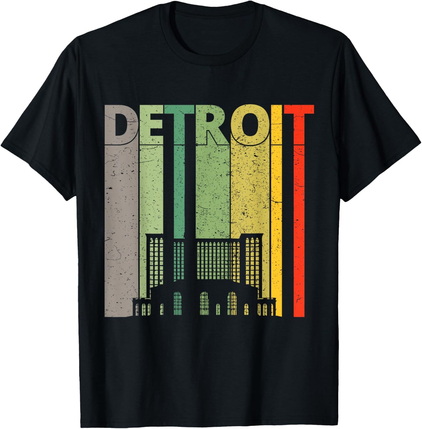 Retro Detroit T Shirt | Vintage Detroit Train Station Shirt T-Shirt - T-Shirt | Black