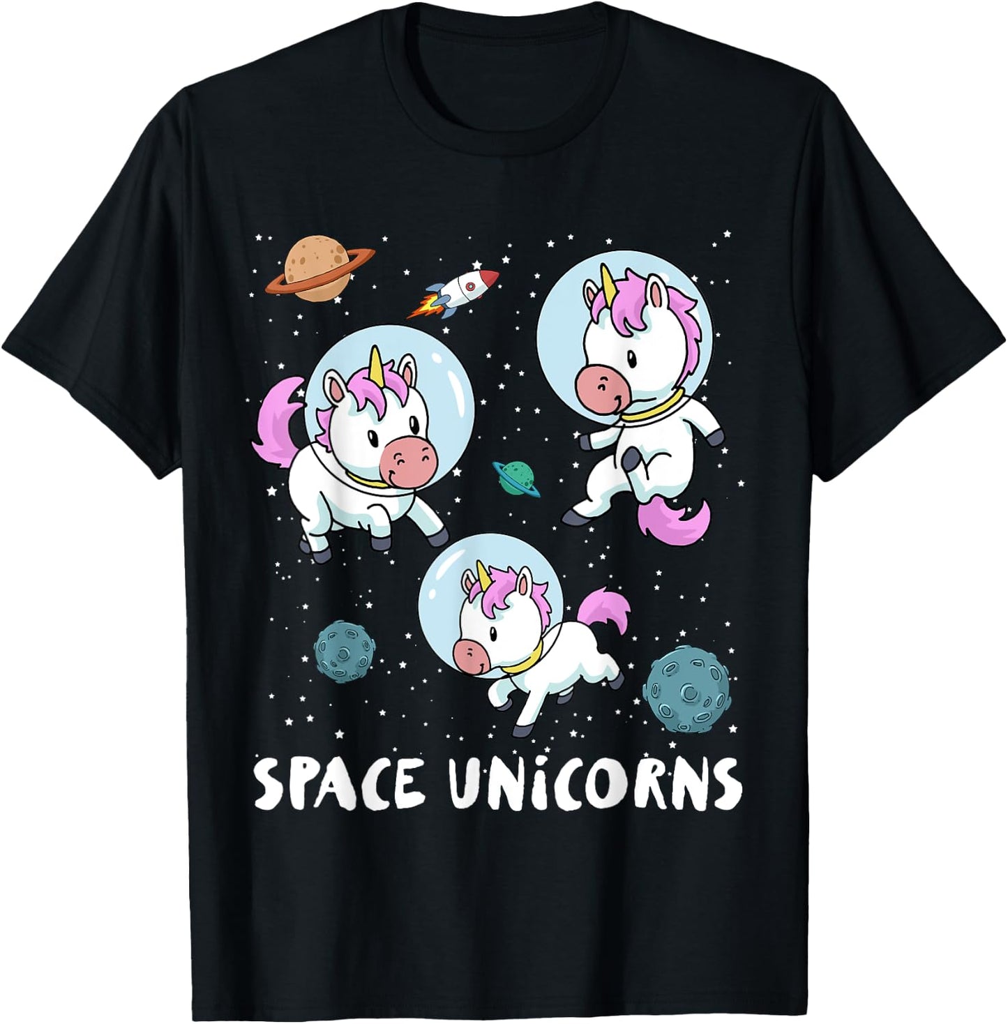Space Unicorns Funny Astronaut Planet Travel T-Shirt - T-Shirt | Black