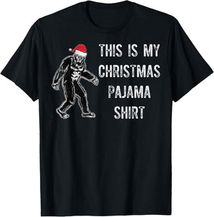 Bigfoot This Is My Christmas Santa Hat Pajama Gift Shirt T-Shirt - T-Shirt | Black