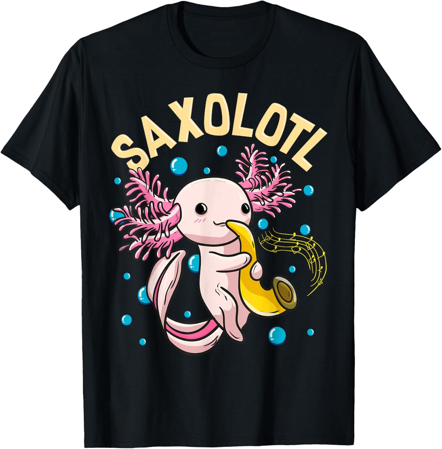 Cute & Funny Saxolotl Adorable Sax Playing Axolotl Animal T-Shirt - T-Shirt | Black