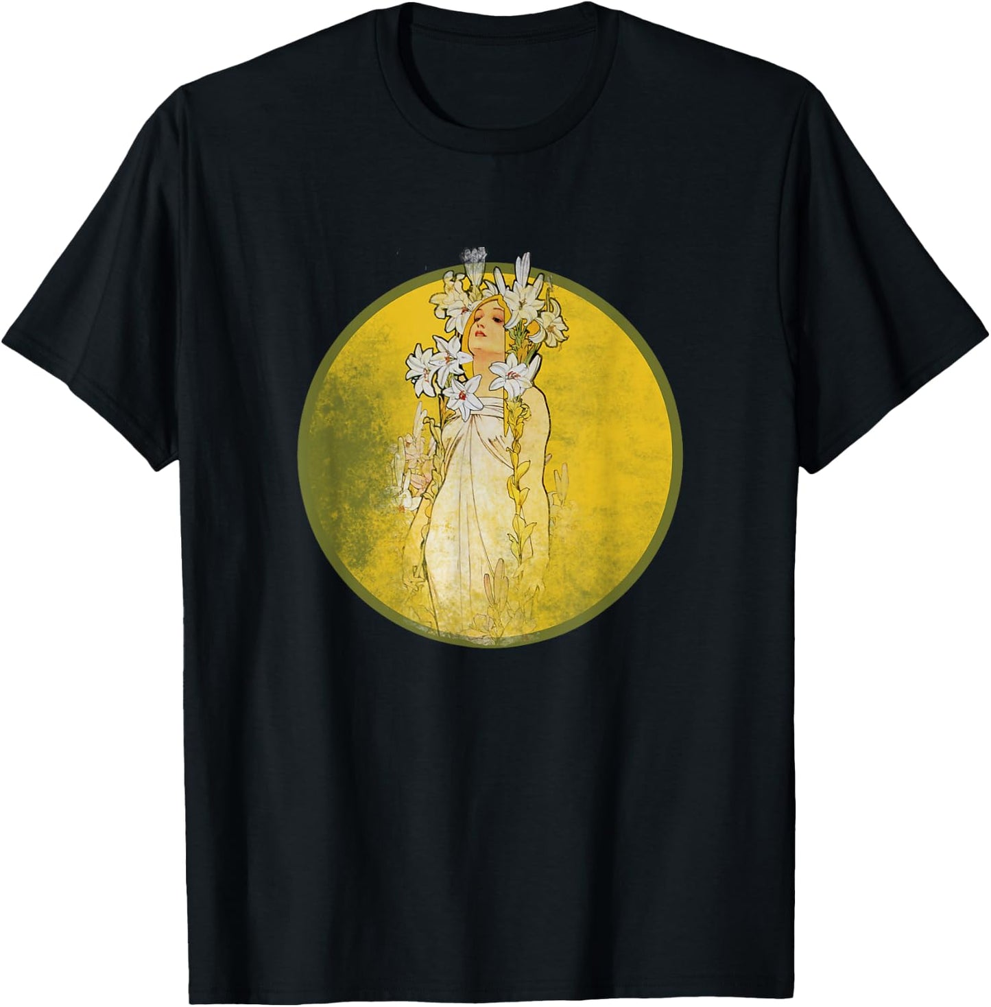 Vintage Art Nouveau Shirt Alphonse Mucha Lily T-Shirt - T-Shirt | Black