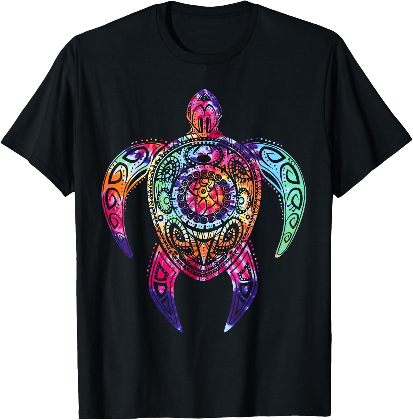 Hippie Tie Dye Shirt, Psychedelic Sea Turtle Tribal T-Shirt - T-Shirt | Black