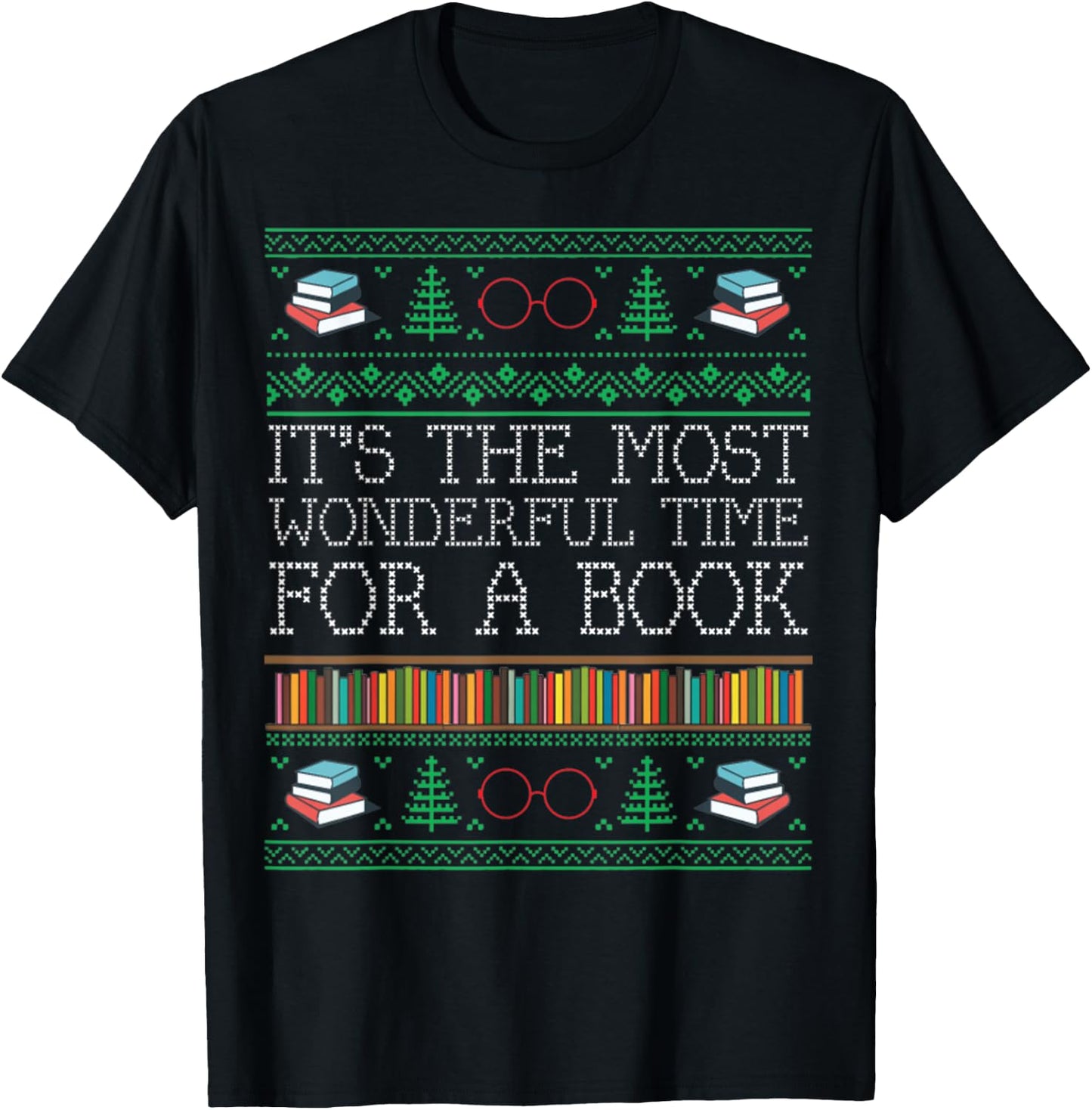 librarian books reading Ugly Christmas Sweaters T-Shirt - T-Shirt | Black