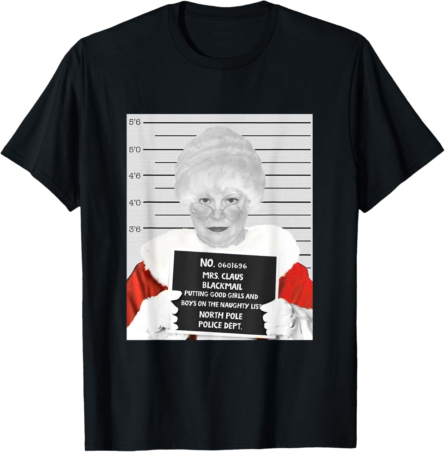 Mrs. Claus Mugshot Arrested in Prison at Christmas T-Shirt - T-Shirt | Black