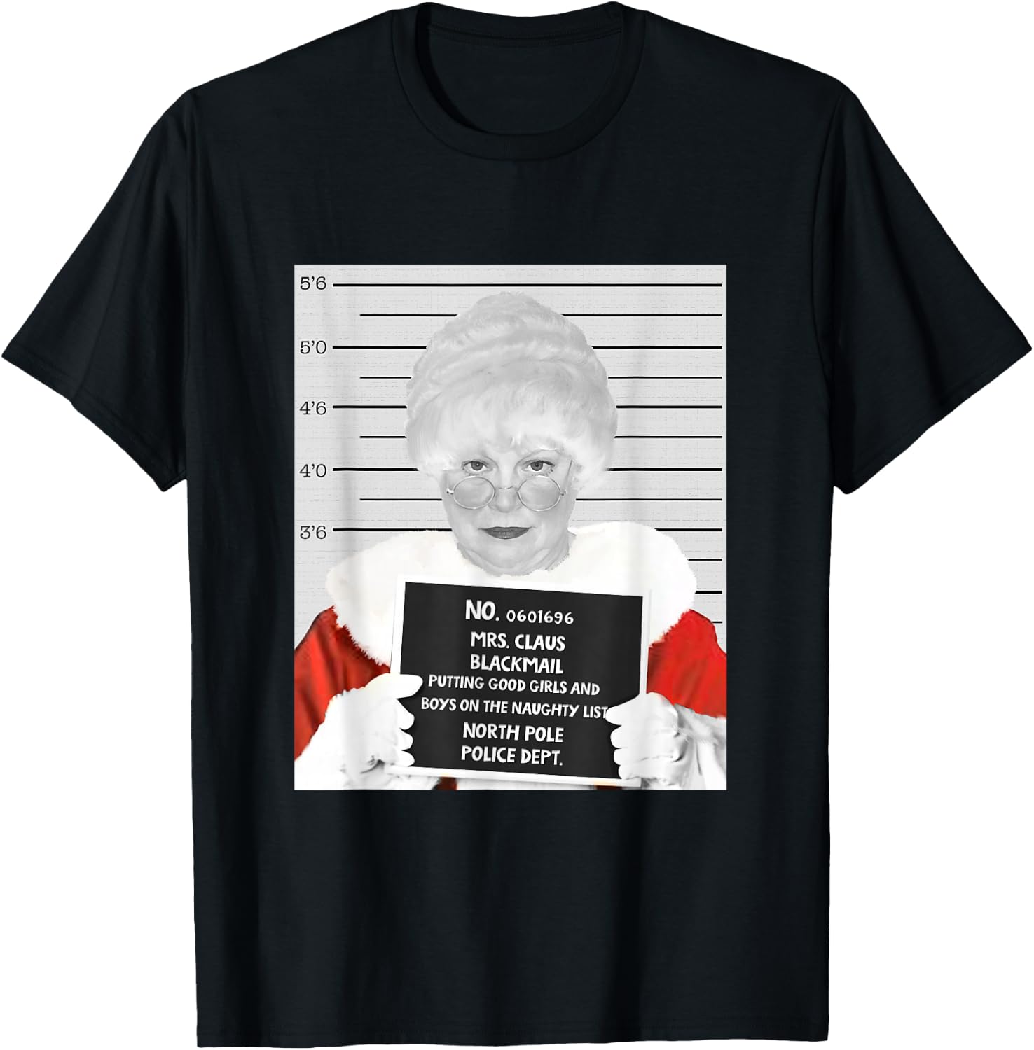 Mrs. Claus Mugshot Arrested in Prison at Christmas T-Shirt - T-Shirt | Black