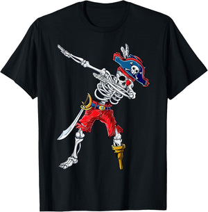 Dabbing Skeleton Pirate T Shirt Halloween Kids Boys Men Gift T-Shirt - T-Shirt | Black