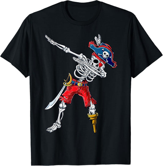 Dabbing Skeleton Pirate T Shirt Halloween Kids Boys Men Gift T-Shirt - T-Shirt | Black