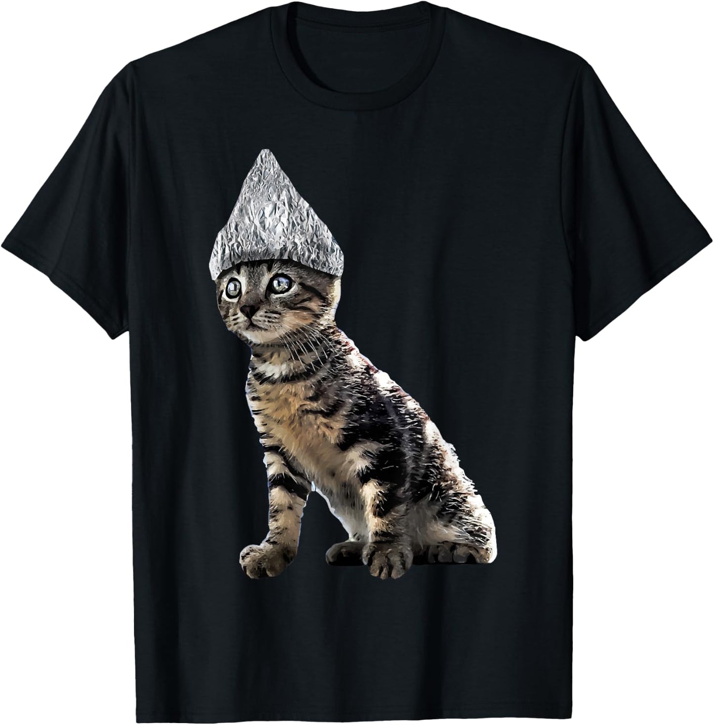 Funny Halloween Cat Tin Foil Hat Conspiracy Shirt T-Shirt - T-Shirt | Black