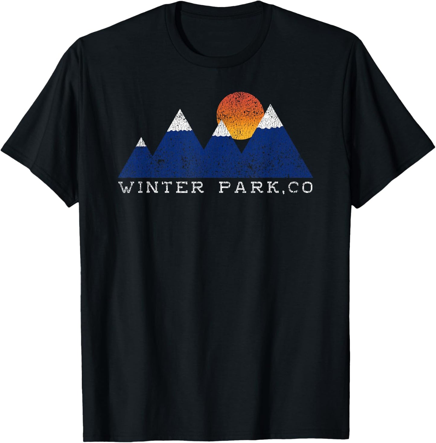 Retro Winter Park Colorado Snowcap Mountain Sunset T-Shirt - T-Shirt | Black