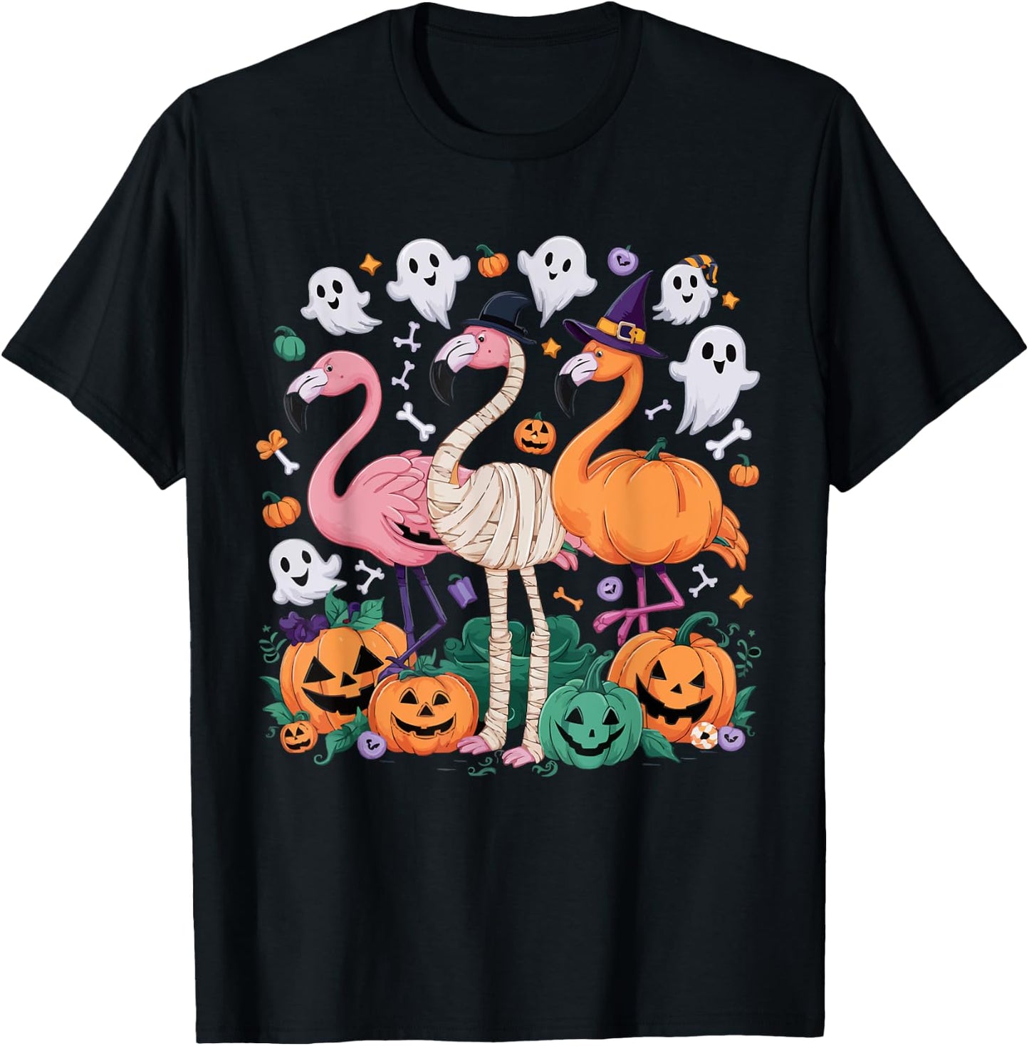 Flamingo Halloween Spooky Wading Bird Scary Trick Or Treat T-Shirt - T-Shirt | Black