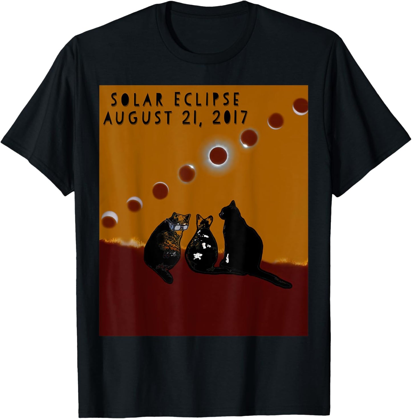 Total Solar Eclipse 2017 Cat T Shirt 8-21-2017 T-Shirt - T-Shirt | Black