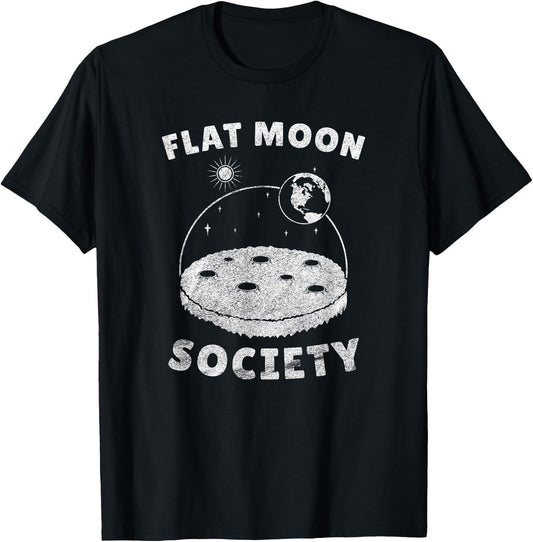Flat Moon-Landing Society - Planet Globe Sarcasm Fun Parody T-Shirt - T-Shirt | Black