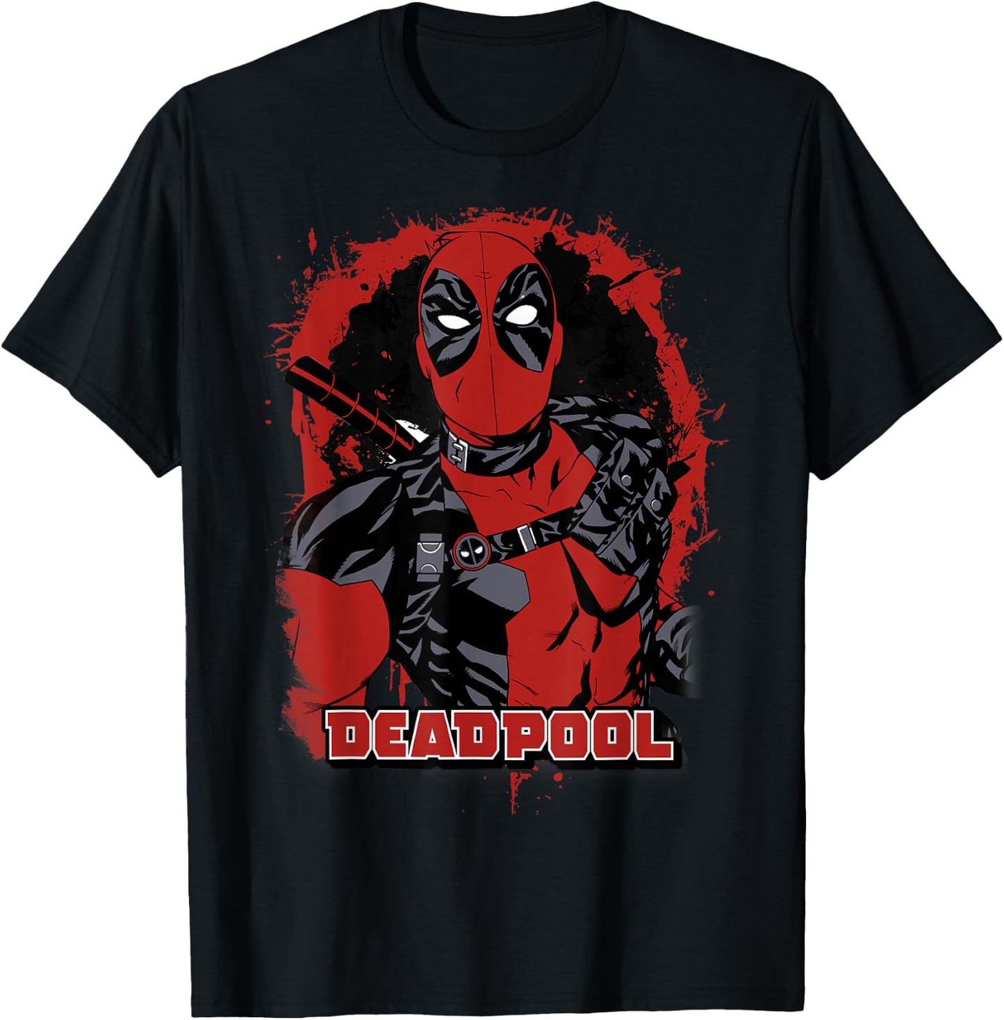 Marvel Deadpool Paint Splatted Super Hero Graphic T-Shirt - T-Shirt | Black