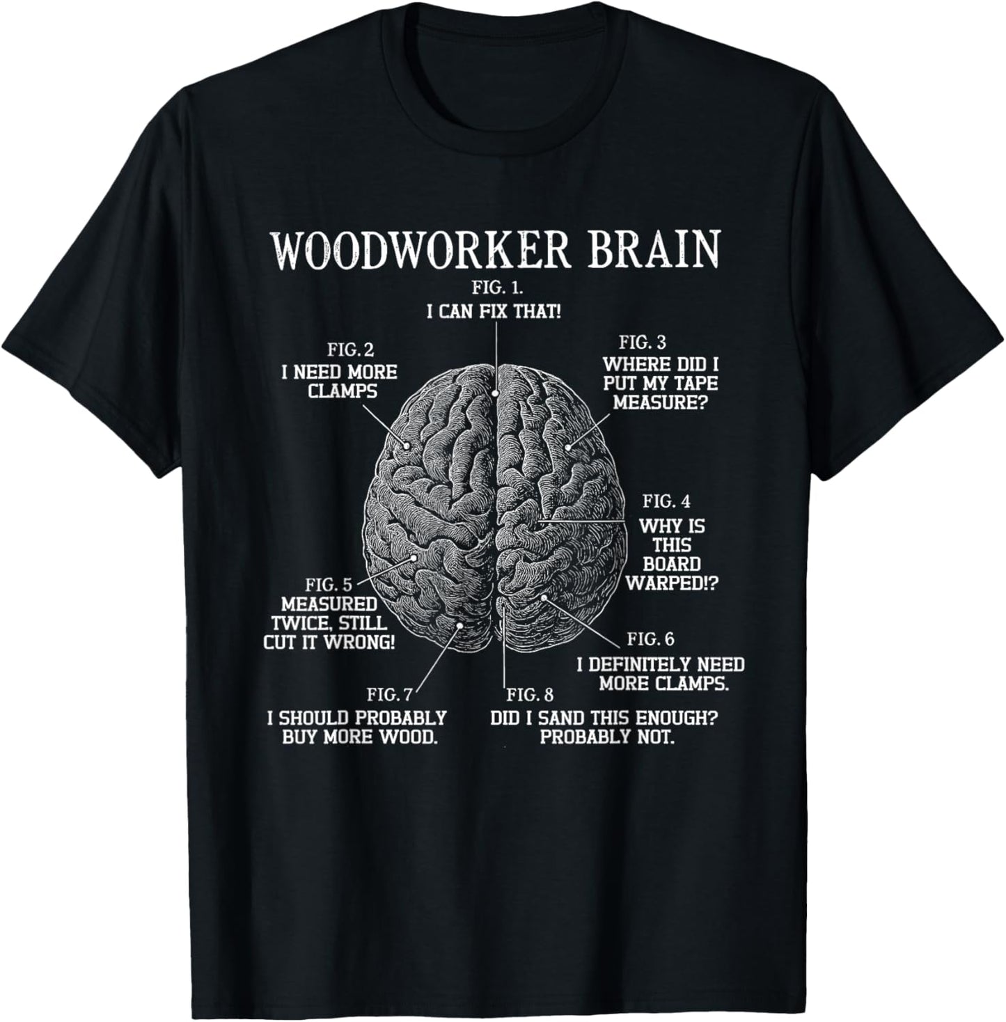 Vintage Woodworker Brain Funny Woodworking Anatomy Woodsman T-Shirt - T-Shirt | Black