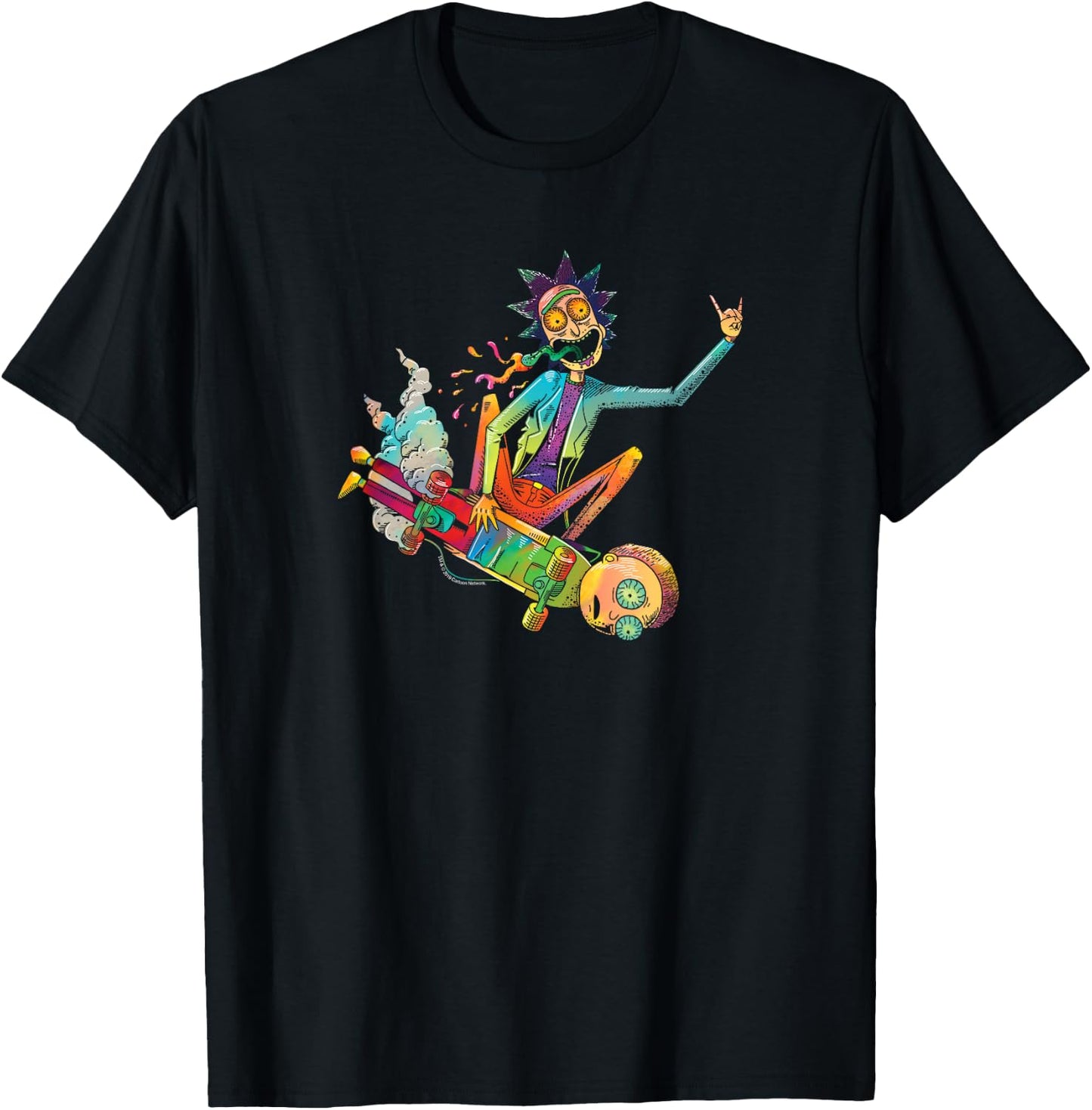 Rick and Morty Psychedelic Rick with Skateboard Morty Small T-Shirt - T-Shirt | Black