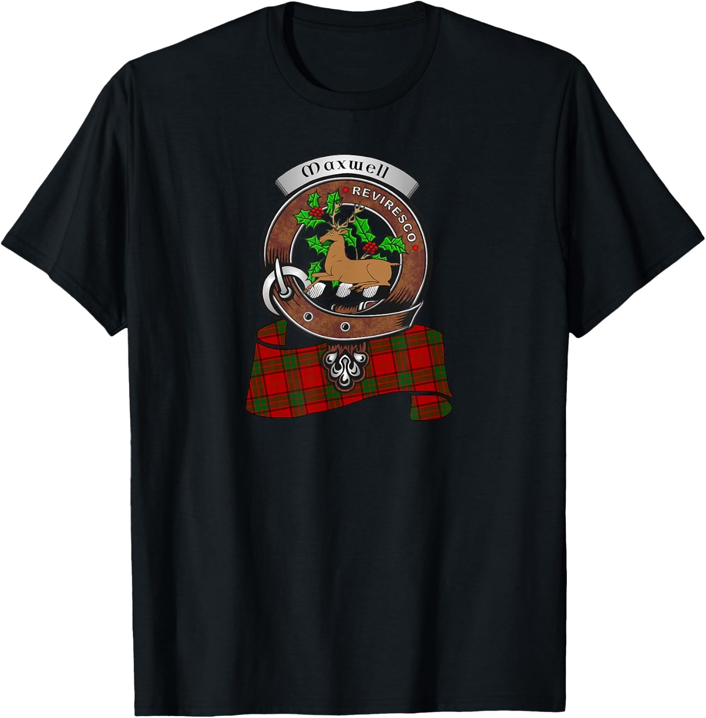 Maxwell Scottish Clan Badge & Tartan T-Shirt - T-Shirt | Black