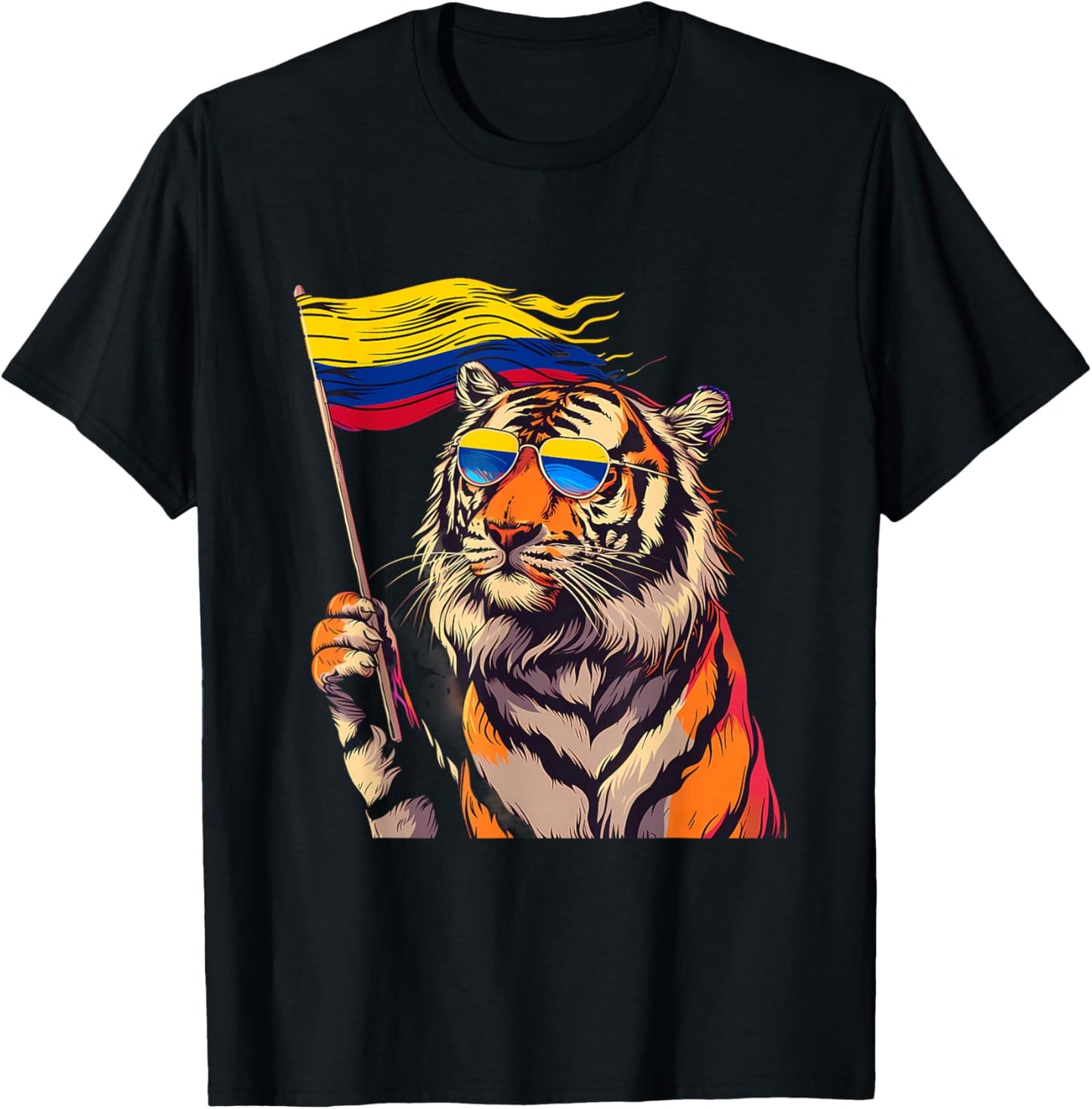 Colombia Flag Tiger Colombian Roots Colombian Pride T-Shirt - T-Shirt | Black